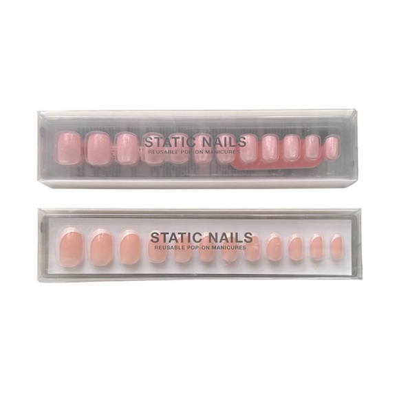 Set of 2 Static Nails in Curved Round French and Velvet Pink Square - Picture 5 of 8